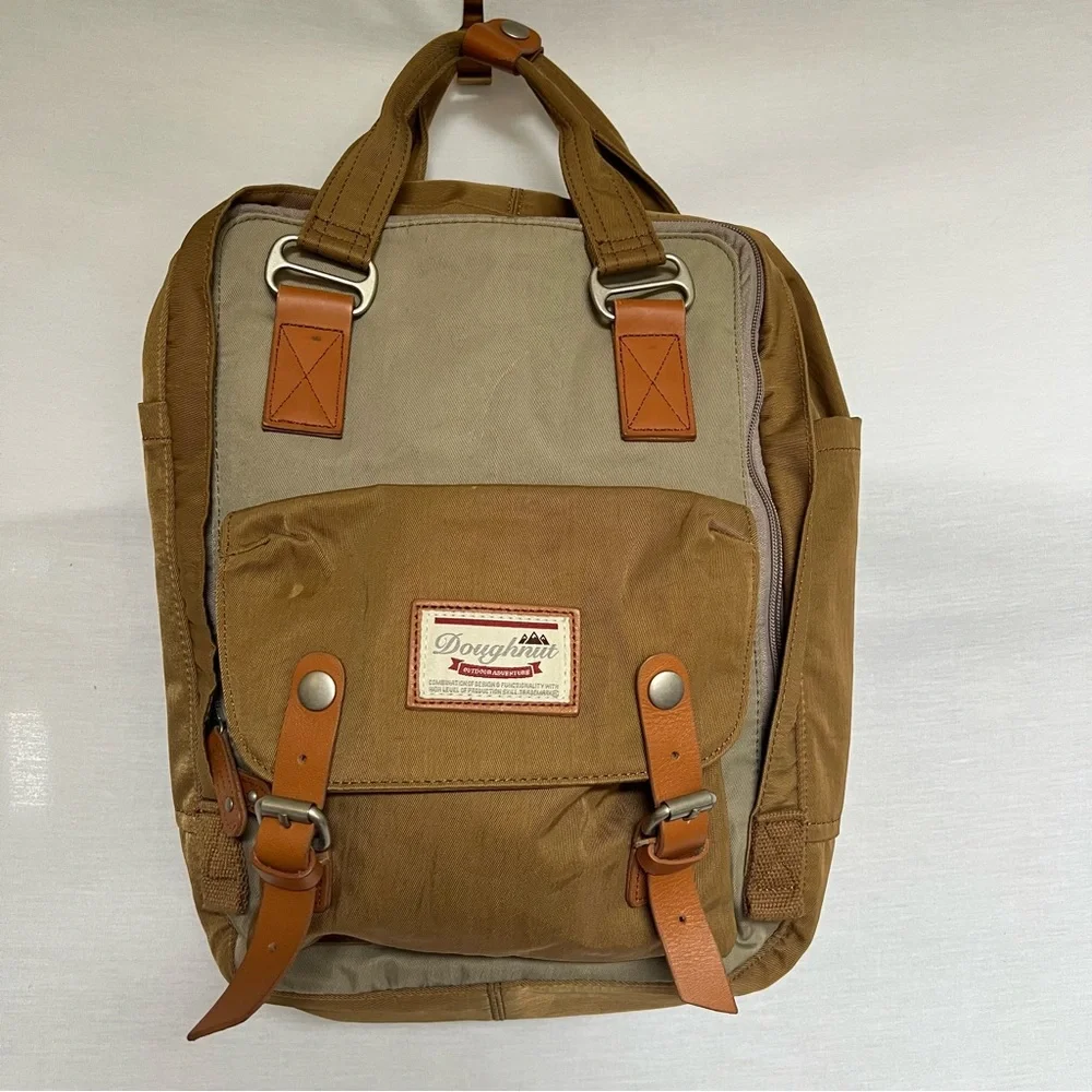 Doughnut Brown and Tan Vintage style Backpack with Leather Accents